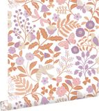 ESTAHome behang bloemen en vogels lila paars en terracotta - 53 cm x 10.05 m