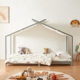 en.casa Kinderbed Brome huisbed met matras 90x200 cm grijs en wit