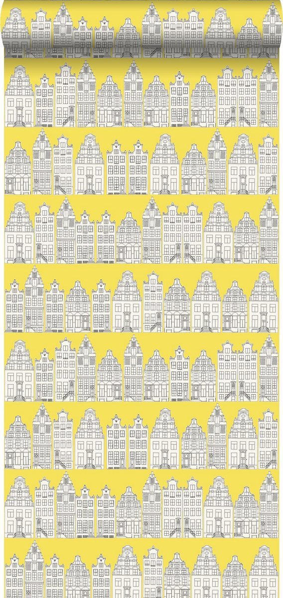 Esta Home behang Amsterdamse huizen geel - 137712 - 53 cm x 10,05 m
