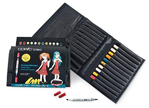 Copic Ciao Marker 12er Manga Set "Schooluniform" in portemonnee, alcohol gebaseerde allround lay-outmarker met een middelbrede en een penseelpunt