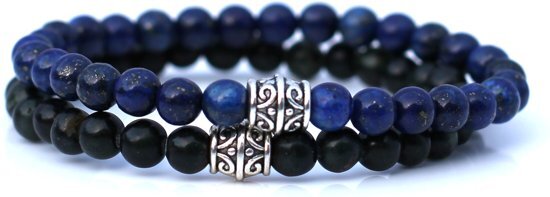 FortunaBeads Basic Set Blauw Lapis Lazuli / Groen Jasper Armbanden â€“ Heren â€“ Natuursteen â€“ Large 20cm