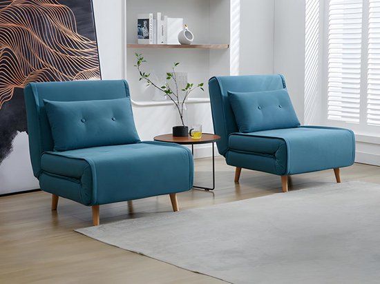 Merkloos Blauwe Stof Slaapfauteuil URIBIA - 77.5 x 81 x 91 cm - Met Slaapfunctie
