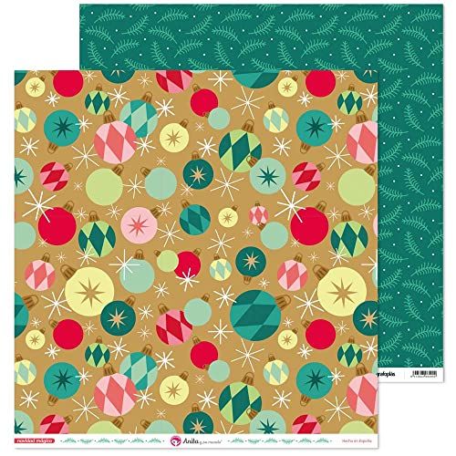 Anita y Su Mundo 37018863 Scrapbooking-papier, dubbelzijdig, kerstballen en steekpalm, 30,5 x 30,5 cm, magische kerstcollectie
