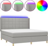 vidaXL Boxspring met matras en LED, stof, lichtgrijs, 180x200 cm