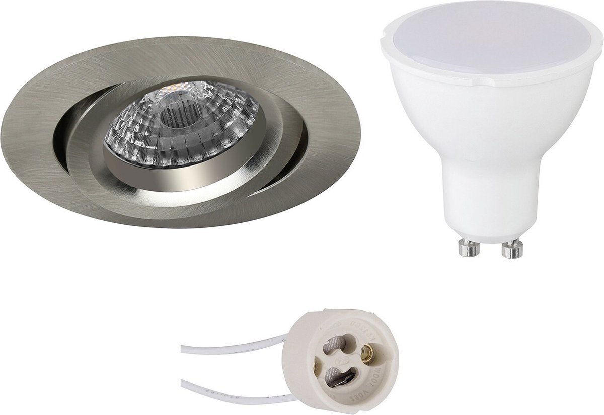 Qualu LED Spot Set - Proma Aerony Pro - GU10 Fitting - Dimbaar - Inbouw Rond - Mat Nikkel - 6W - Helder/Koud Wit 6400K - Kantelbaar - Ø82mm