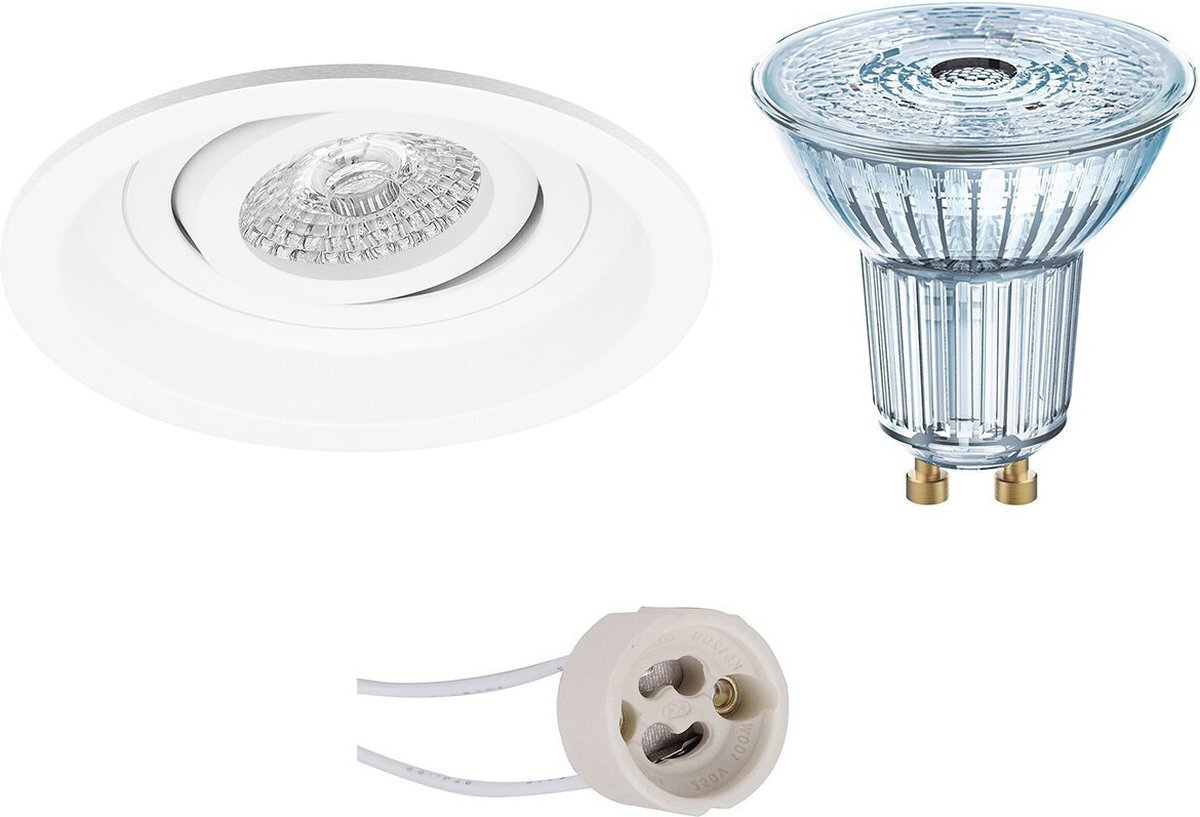 Qualu LED Spot Set - OSRAM Parathom PAR16 930 36D - Proma Domy Pro - GU10 Fitting - Dimbaar - Inbouw Rond - Mat Wit - 3.7W - Warm Wit 3000K - Verdiept - Kantelbaar - Ø105mm