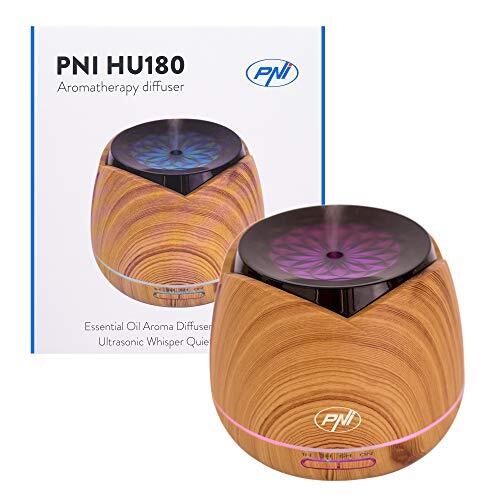 PNI Aromatherapie-diffuser HU180 voor etherische oliën, ultrasone geluid, 400 ml, timer, 7 kleuren led, automatisch sluiten, houtnerf