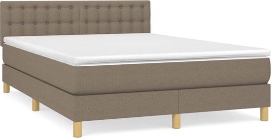 vidaXL Boxspring met matras stof taupe 140x190 cm