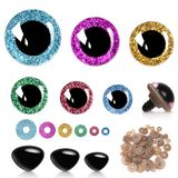Elalove 90 stuks 12-30 mm veiligheidsogen, kleurrijke glitter-knoopogen met veiligheidsneus en sluitringen, kunststof ogen om te knutselen, poppen maken en pluche dier
