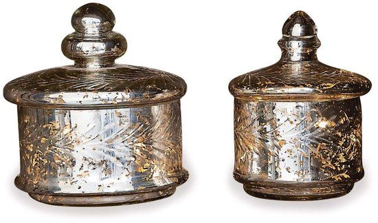 LOBERON Glazen pot set van 2 Elexa antiekzilverkleurig