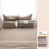 LILIMAUS Dekbedovertrek 155 x 220 cm (Duitse maat) met kussensloop 80 x 80 cm - mousseline katoen - donkerbeige