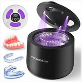 Ultrasone reinigingsapparaat, tandrail met uv-sterilisatie, 45 kHz hoogfrequentie, 4 modi, uv-tandrailreiniging, 200 ml, tandreinigingscontainer, retina, nachtrails, aligner enz., zwart