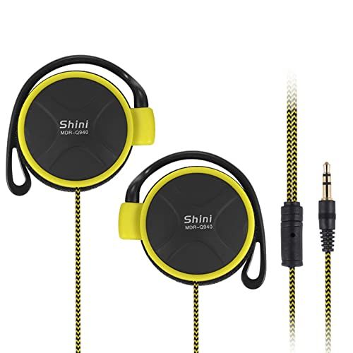 Ohfruit Bedrade Hoofdtelefoon met Oorhaak - 3.5mm Stereo Sport Oorhaak Oortelefoon Super Bass Sport Oordopjes voor Mp3 Speler Computer Mobiele Telefoon Geel