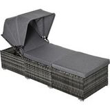 Banc solaire en polyrotin avec auvent bain de soleil réglable rotin de jardin meubles de jardin chaise longue avec coussin gris 195 x 65 x 40 cm