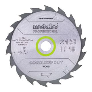 Metabo zaagblad "cordless cut wood - professional" - 165x1,6/1,1x20 Z36 WZ 15° - 1 stuk