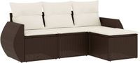 vidaXL 4-delige Loungeset met kussens, polyrattan, bruin