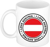 Bellatio Decorations Koffiemok Oostenrijk - Vlag - I Love - 300 ml - Keramiek - Wit