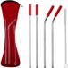 Fako Bijoux Inox Pailles - 4 Pièces - 2 x Droites & 2 x Courbées - 21 cm - Rouge