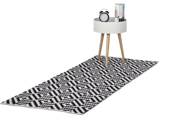 Relaxdays vloerkleed katoen - antislip kleed - zwart-wit - woonkamer tapijt - 3 groottes 80x200cm