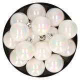 Decoris kleine kerstballen - 16x st - wit parelmoer - 4 cm - kunststof - kerstversiering