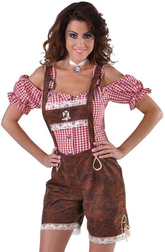 Magic by freddy Korte bruine Lederhosen voor dames Oktoberfestkleding dames maat S 36