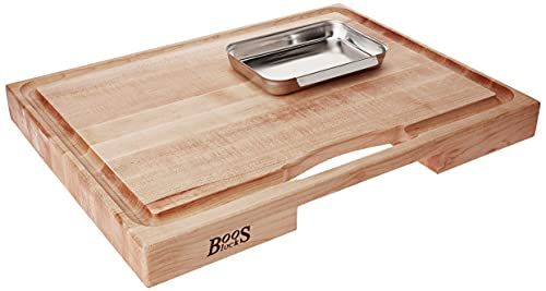 John Boos Blok PM2418225-P Newton Prep Master Maple Wood omkeerbare snijplank met sapgroef en pan, 24 inch x 18 inch x 2,25 inch