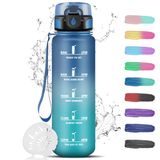 Drinkfles, 1 liter waterfles voor sportschool, lekvrij, motiverende sportfles met tijdschema's om te drinken, sportfles, fitnessflessen, fietsen, volwassenen, yoga