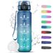 Drinkfles, 1 liter waterfles voor sportschool, lekvrij, motiverende sportfles met tijdschema's om te drinken, sportfles, fitnessflessen, fietsen, volwassenen, yoga