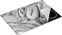 Chefcare Inductie Beschermer Abstracte Kunst - Licht Blauw Glimmend Marmer - Zwart Wit - 81,6x52,7 cm