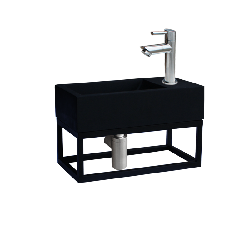 Badkamerplanet Fontein Frame Mat Zwart Quartz RVS 40x22x10 cm