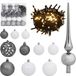 vidaXL Set de 120 boules de Noël avec étoile et 300 LED, blanc et gris