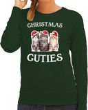 Bellatio Decorations Katten Kittens Kersttrui sweater - voor dames - Christmas cuties - groen - Kerstkleding / Christmas poezen outfit M