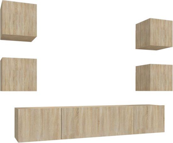 vidaXL 6-delige Tv-meubelset bewerkt hout sonoma eikenkleurig