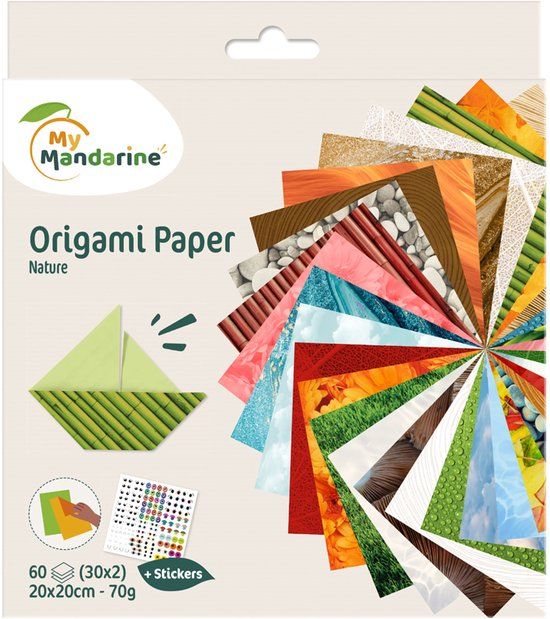 Clairefontaine Origami papier Nature, 60 vel 70g 20 x 20 cm - met motief