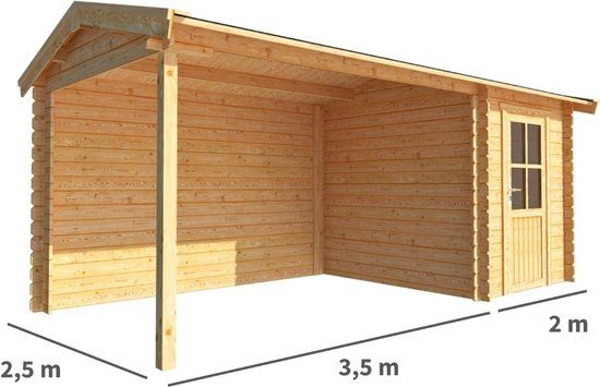 Merkloos Blokhut met overkapping Fenna 550 cm bij 250 cm diep Zadeldak bruin
