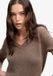 Superdry Pull col en V Lavé Femme Coton Marron Foncé Manches Longues Taille 14