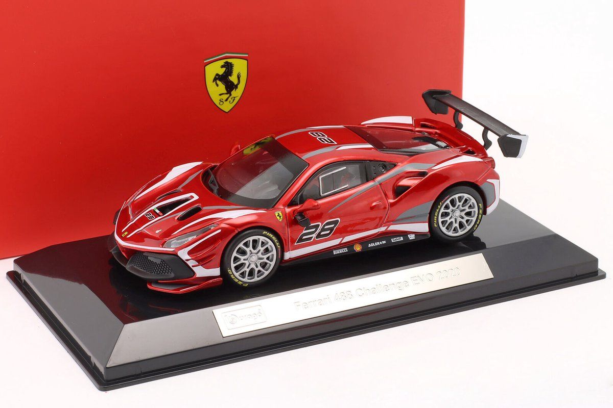 Bburago Signature Series Ferrari 488 Challenge EVO #28 2020 - 1:43 - Rood Metallic / Wit