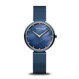 BERING Dameshorloge Quartz Movement - Classic Collection met roestvrij staal en saffierglas 18132-399 - waterdicht: 3 ATM, blauw, armband