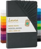 Merkloos / Sans marque Lavea® Hoeslaken 200x220 cm – 100% Katoen, Zacht en Ademend – Geschikt voor Matrassen tot 35 cm – Jersey met Elastiek Rondom – Antraciet