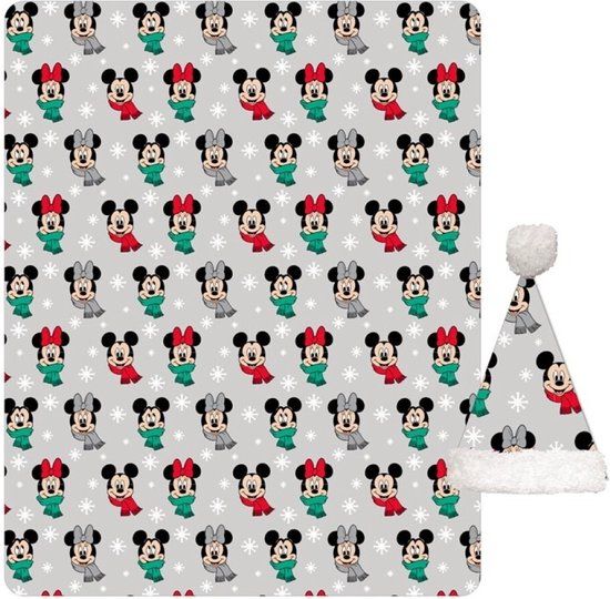 Disney Minnie & Mickey Mouse Fleeceplaid + Muts Winter - Grijs - 100 x 140 cm - Polyester