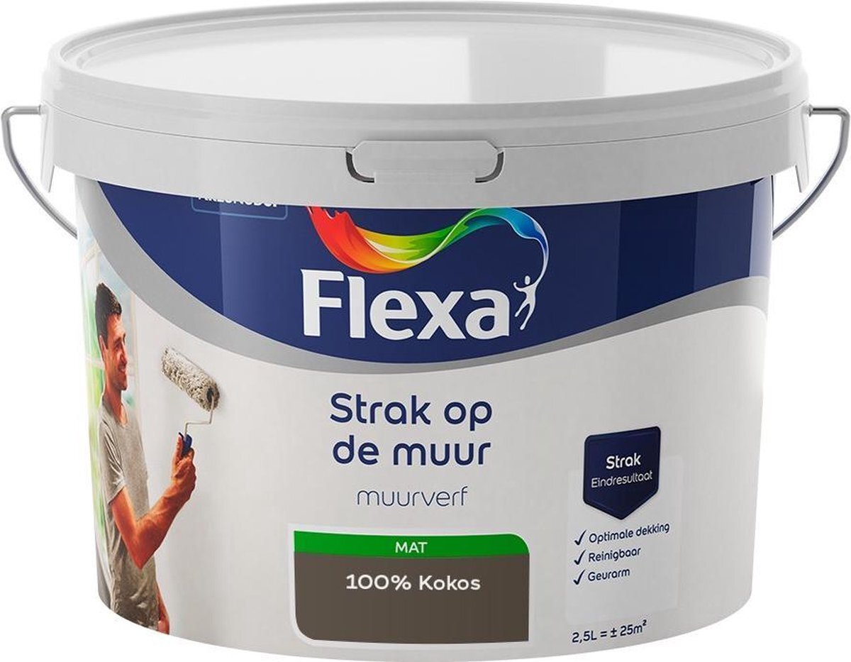 FLEXA - Strak op de muur - Muurverf - Mengcollectie - 100% Kokos - 2,5 liter