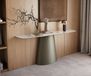 Console Edge Forme bateau 180x40 cm Céramique Minas Melange Blanc-Beige Conos Finition effet métal Titane