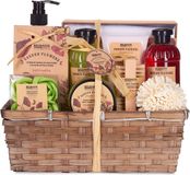 BRUBAKER Cosmetics Bad- en Doucheset Papaverbloemen Geur - 14-delige Cadeauset in Plantenmand - met Nagelborstel