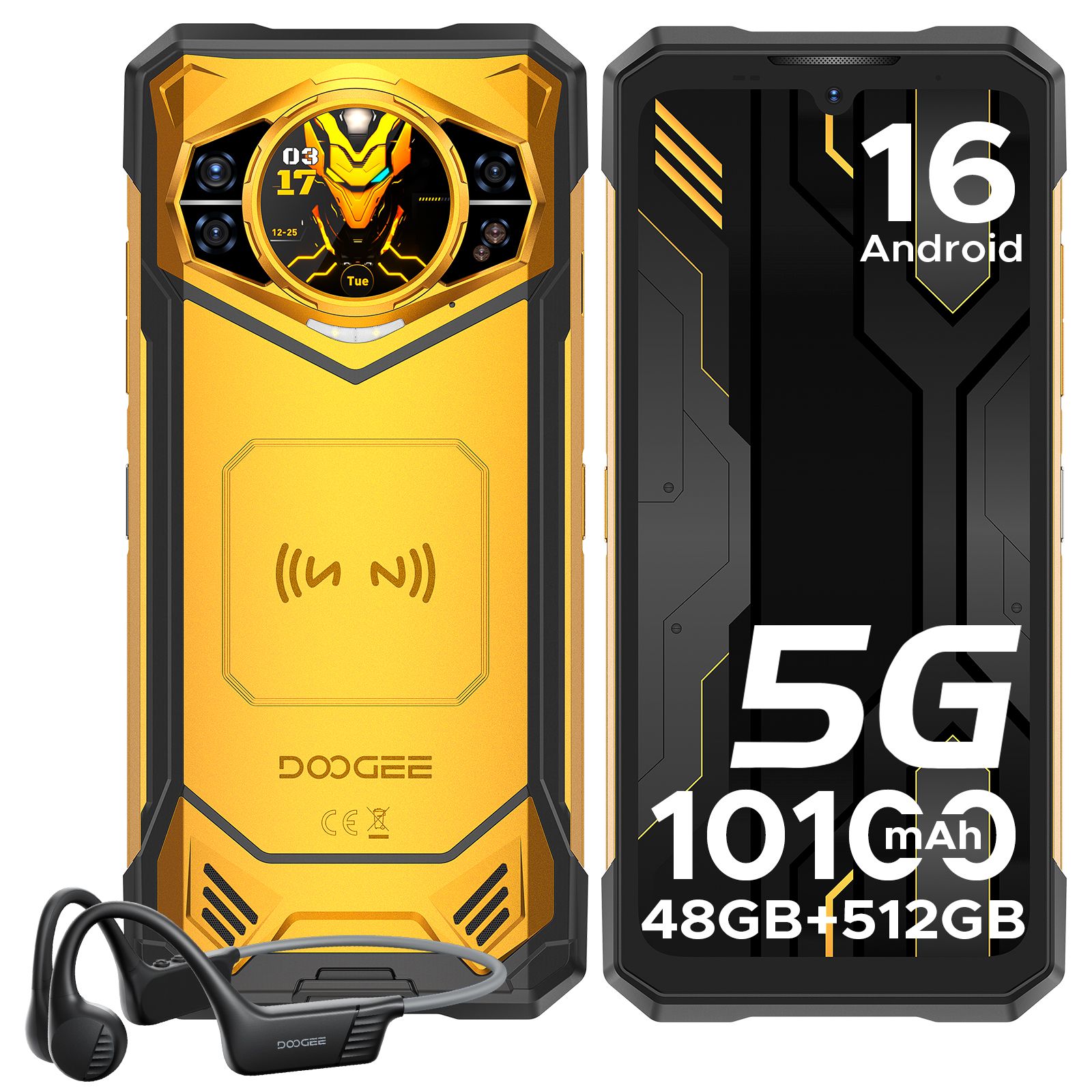 DOOGEE S200 X 5G Robuuste Telefoon 6.72" FHD+ 120Hz Scherm 48GB 512GB MTK Dimensity 7050 10100mAh Batterij NFC Android 16 Smartphone
