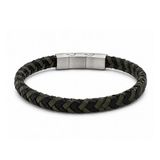 Frank 1967 Leren Armband Heren Zwart/Groen Gevlochten Leer 21 cm