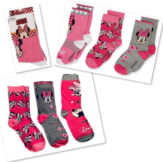 Disney Minnie Mouse Sokken - 6 Paar - Roze/Grijs - Maat 31/34
