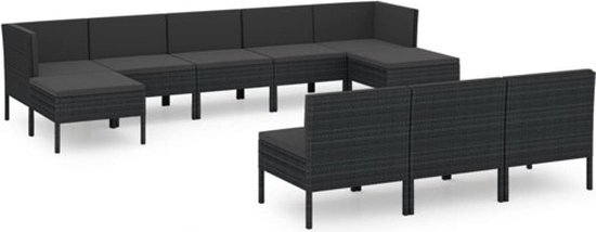 vidaXL 10-delige Loungeset met kussens poly rattan zwart