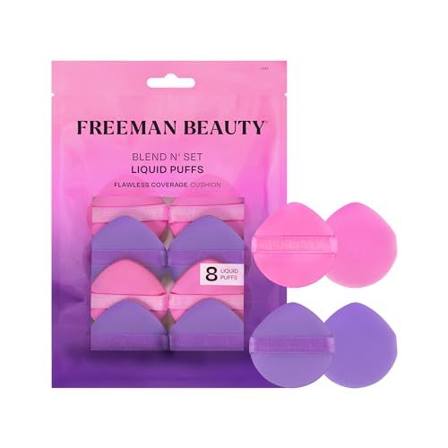 Freeman Blend N' Set Liquid Puff Set - Makeup Puffs for Liquid & Cream Foundation, Concealer, Blush & Highlight - Round Puff with Finger Band - Vegan