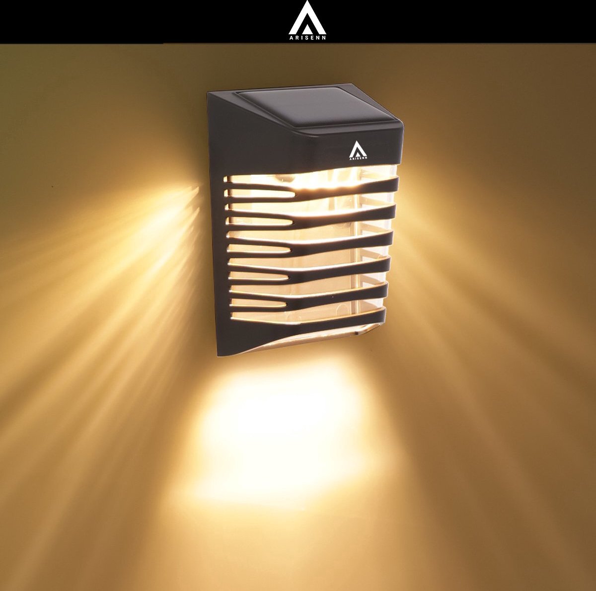 ARISENN Arisenn® Crystal Solar Buitenlamp - IP65 Waterdicht - Prachtige Solar Technologie Monokristal Zonnepaneel wandlamp - 3000K Warm Wit (sfeervol) - Tuinverlichting op Zonne-energie | schutting wand licht