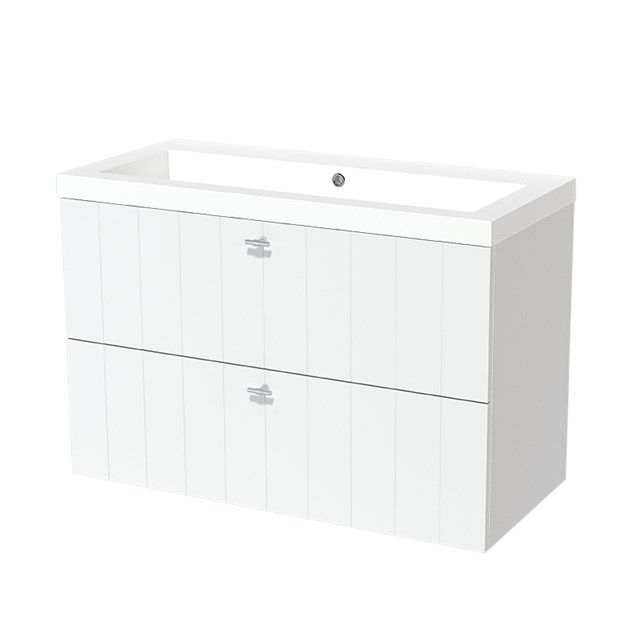 Maxaro Badkamermeubel 100cm Modulo Mat Wit 2 Lades Lamel Wastafel Mineraalmarmer